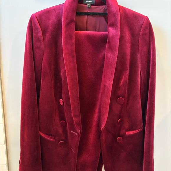 Express Womens Velvet Double-Breasted Blazer Jacket - Burgundy - Picture 2 of 10